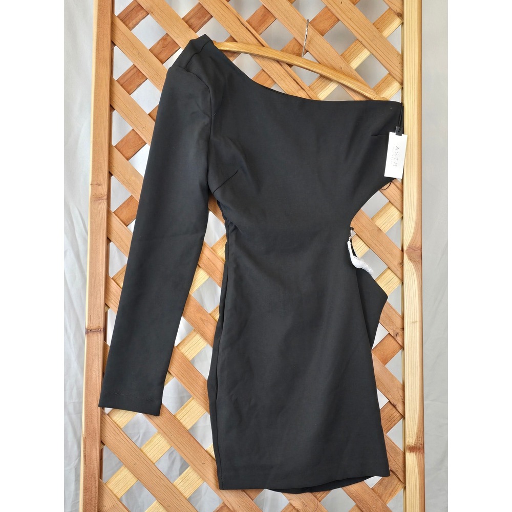 ASTR The Label Dress Womens Medium Black One Shoulder Cutout Mini -New